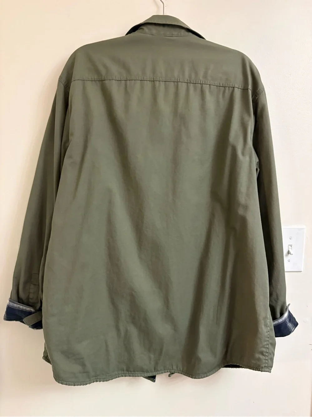 L.L.Bean Flannel Lined Hurricane Shirt Jacket Olive Green Men’s L utility barn